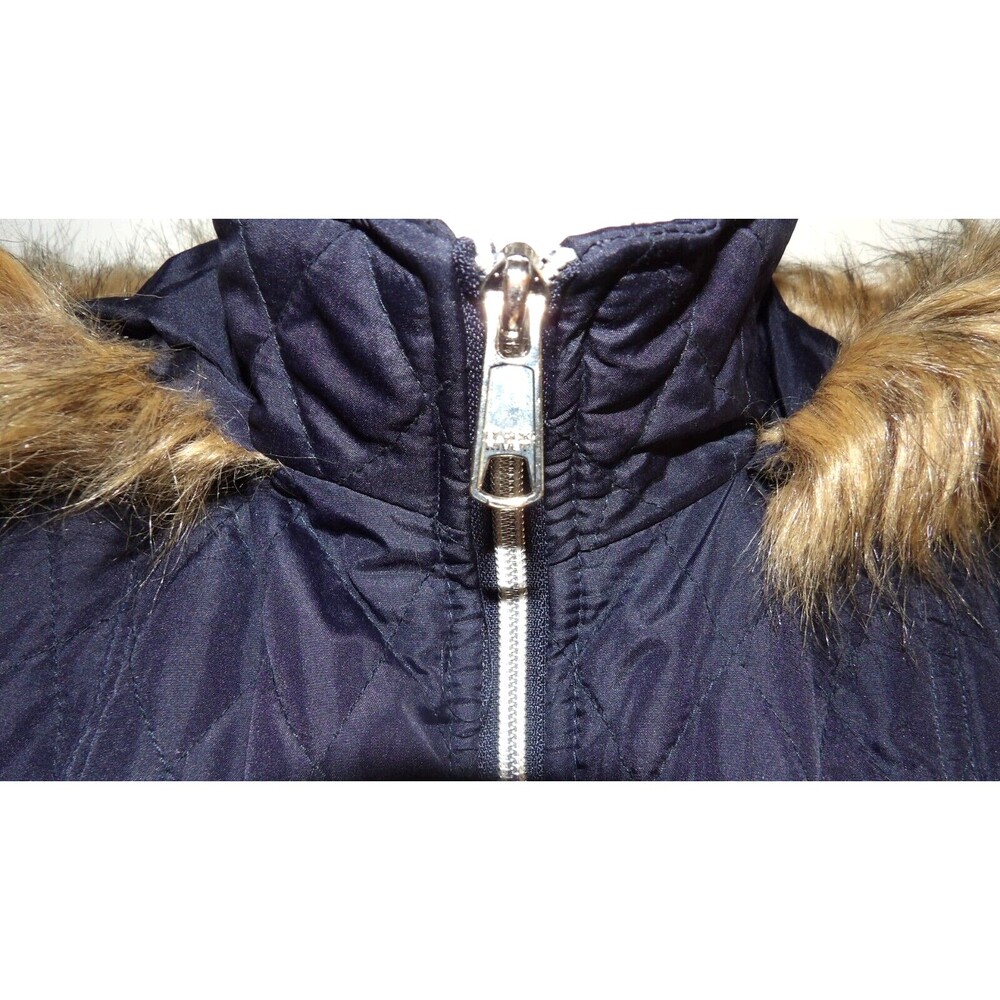 Black Rivet Navy Blue GIII Puffer Quilted Vest Faux Fur Trimmed Hood Sm Pockets - Picture 3 of 16